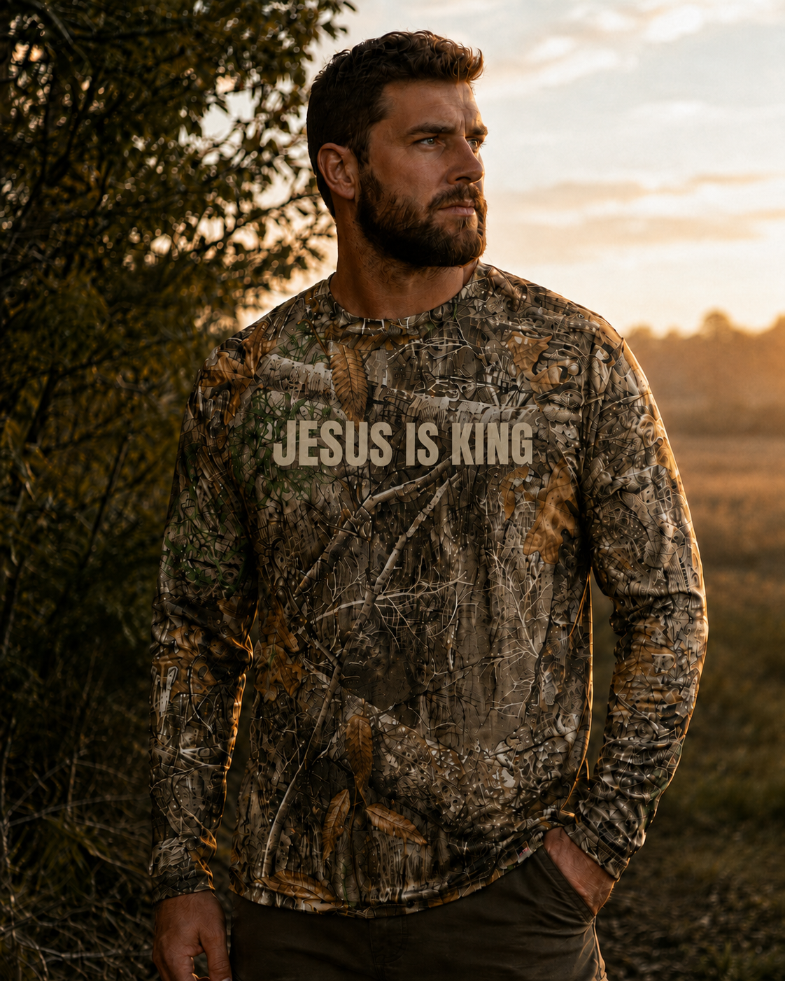Jesus is King Real Tree Camo Tee